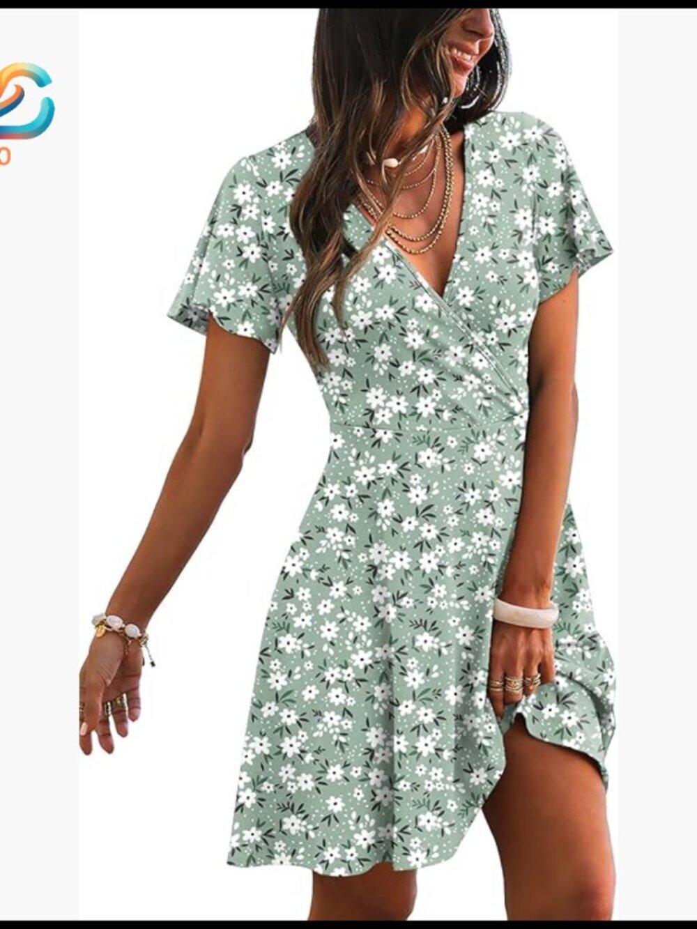 Wrap V-Neck A-Line Dress with Ruffle Sleeves, Summer Casual Sundress